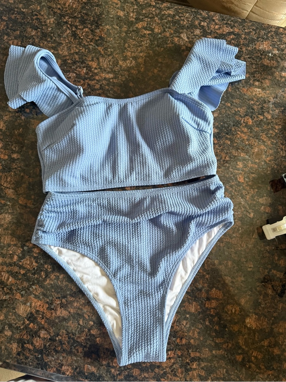 SHEIN Light Blue Textured Two-Piece Bikini with Ruffled Straps